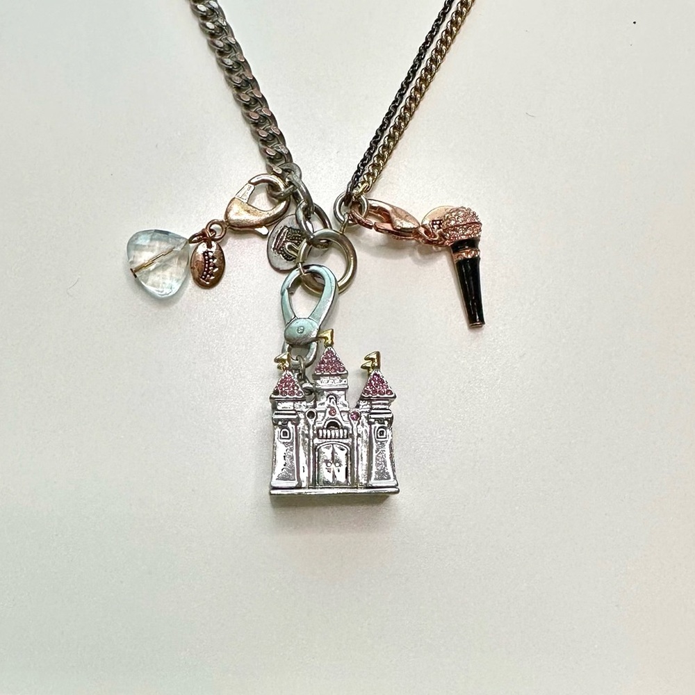 Juicy Couture Chunky Charm Silver Gold Black Tone Crystal Statement Necklace - Picture 3 of 16